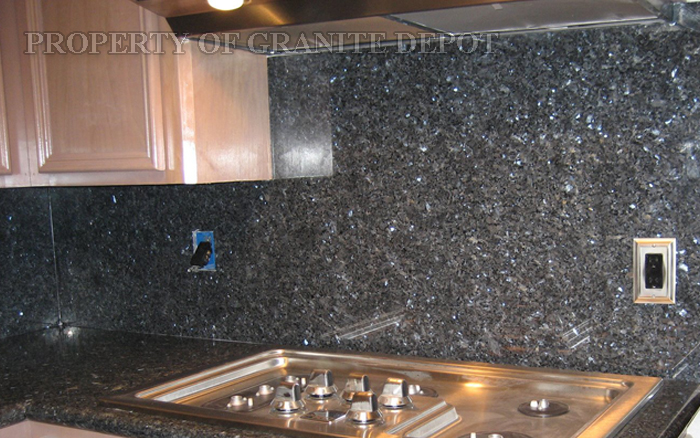 Blue Pearl granite with full granite slab back splash and stainless steel appliance